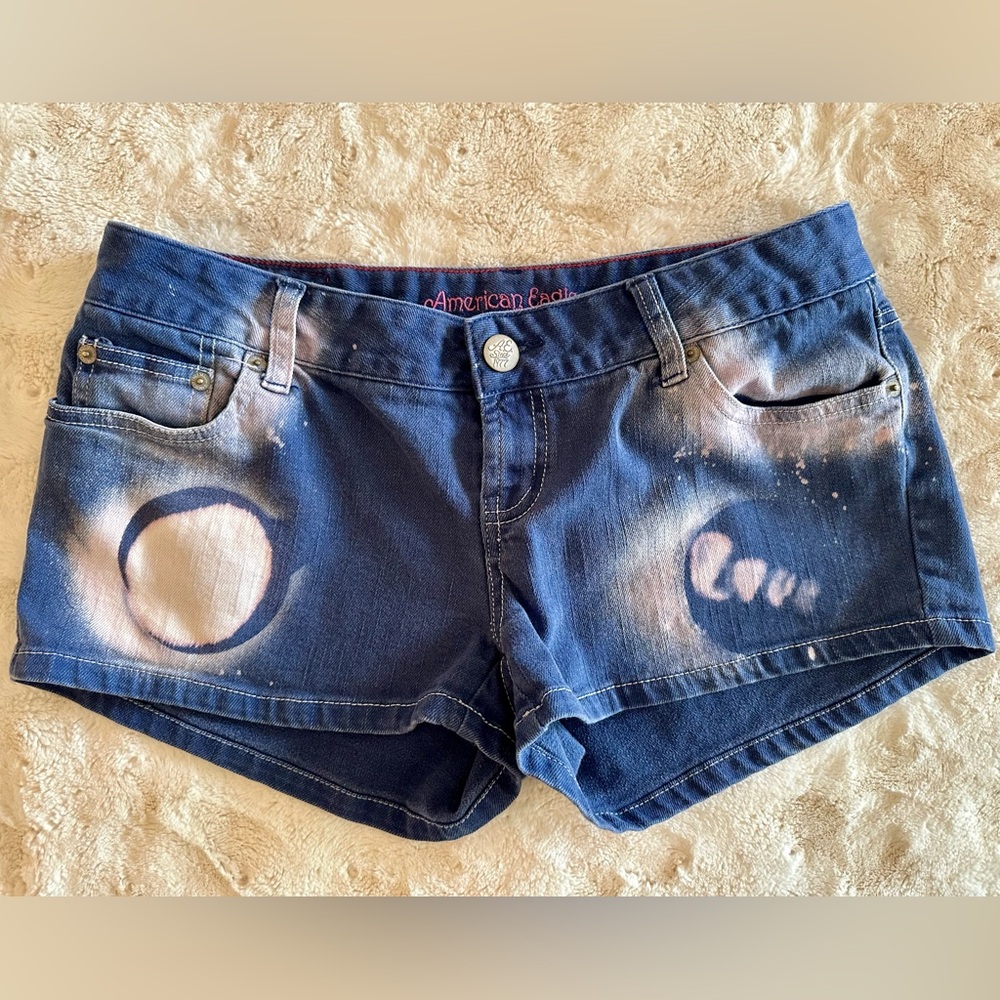 🍀American Eagle Jean short Shorts Size 10 Upcycled bleached.  “Love”